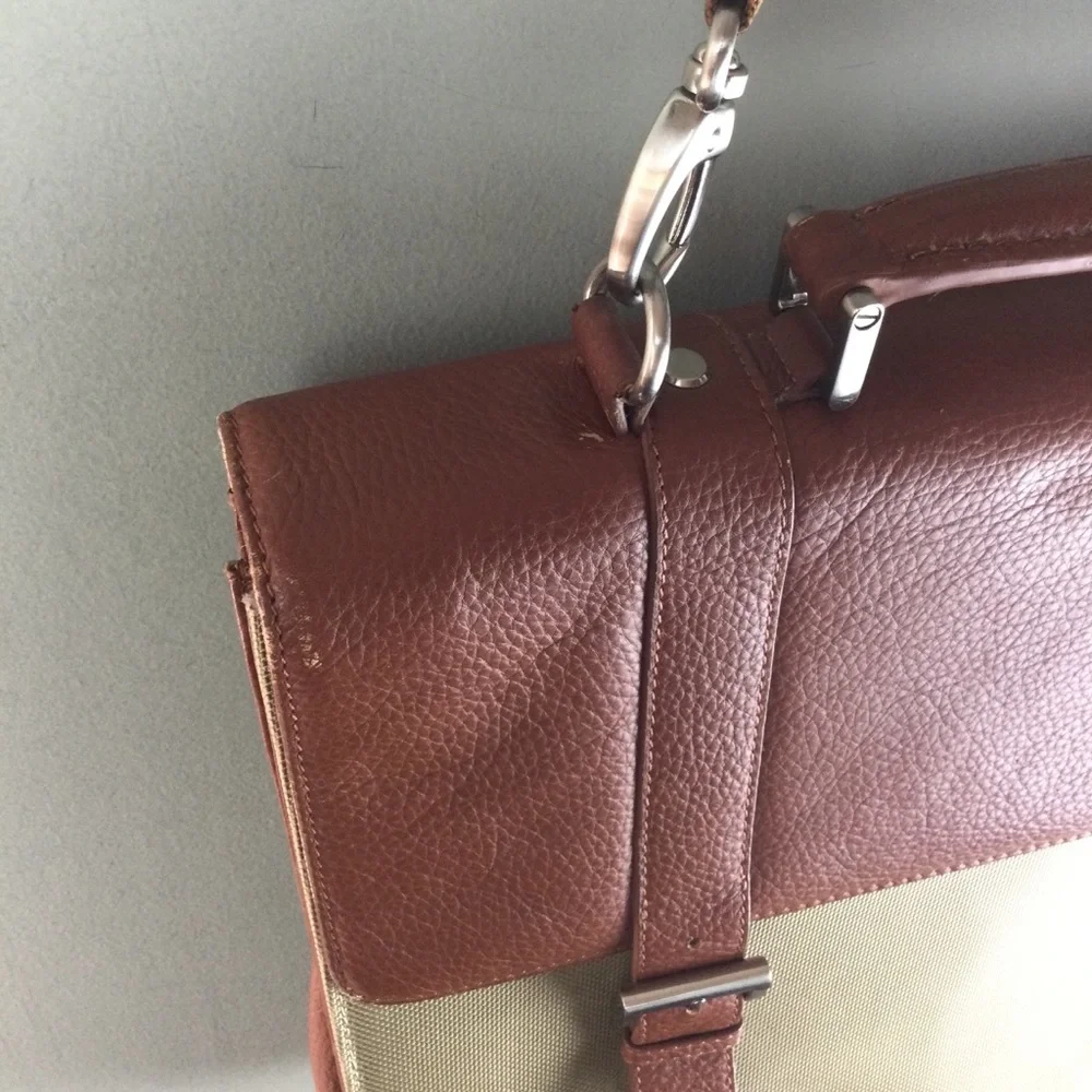 Bosca Leather and Canvas Flap Top Crossbody Messenger Briefcase
